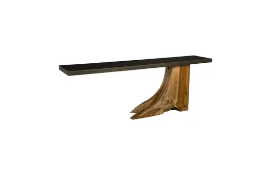 Teak Wood Console Table, Iron Sheet Top by PHILLIPS COLLECTION