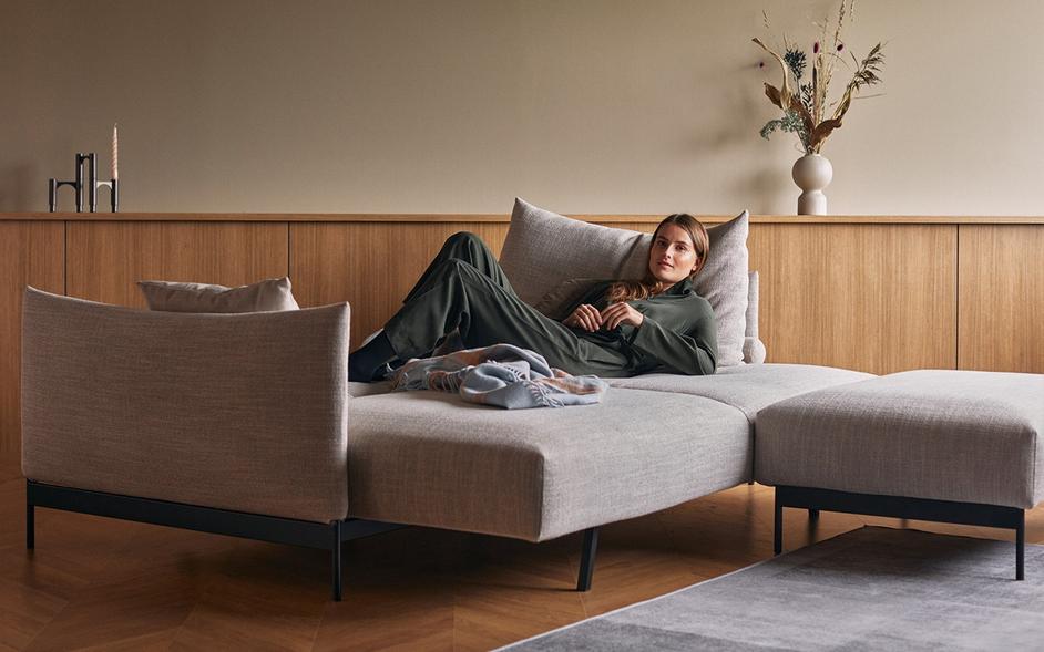 MALLOY SOFABED in KENYA GRAVEL FABRIC WITH Black Metal LEGS 579 by INNOVATION USA