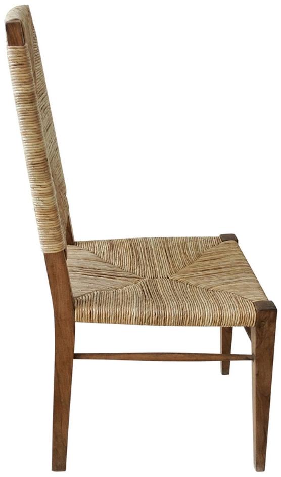 Neva Teak Chair with Rush Seagrass Seat in Clear Coat Flat Finish by Noir Furniture