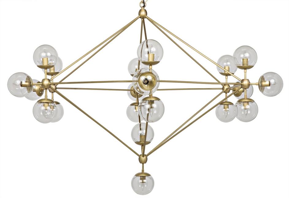Pluto Chandelier, Large, Metal with Brass Finish and Glass by Noir Furniture