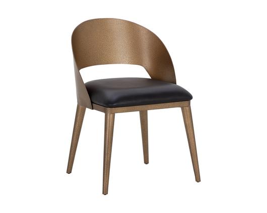 DEZIRAE DINING CHAIR - ANTIQUE BRASS - CHARCOAL BLACK LEATHER by Sunpan