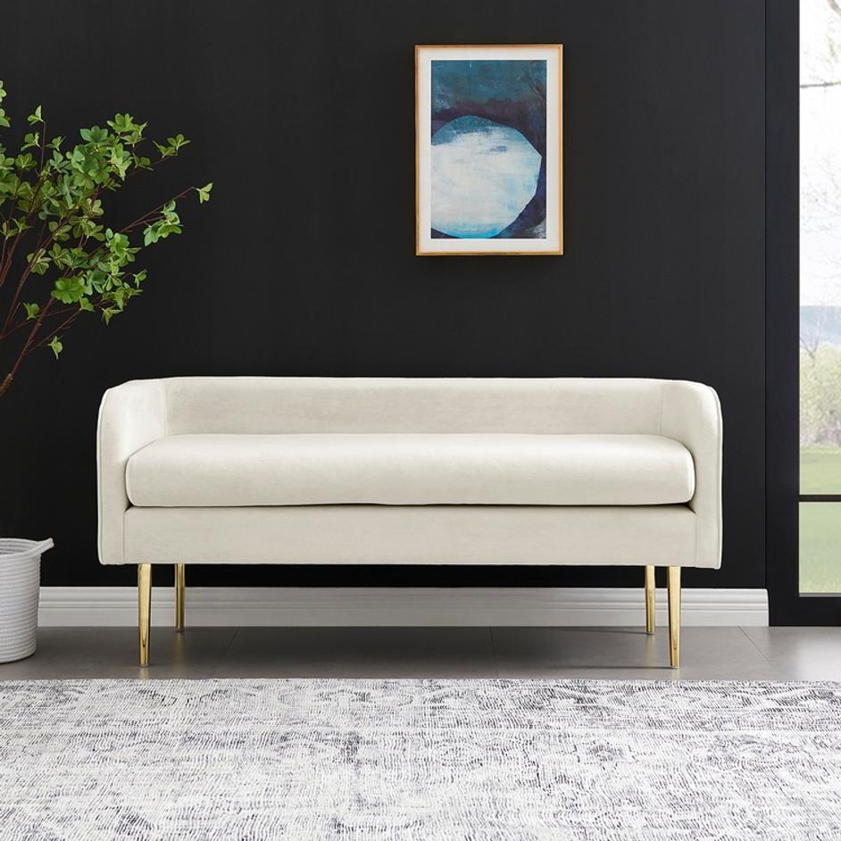 Marsha KD Velvet Bench, Dainty Cream by New Pacific Direct