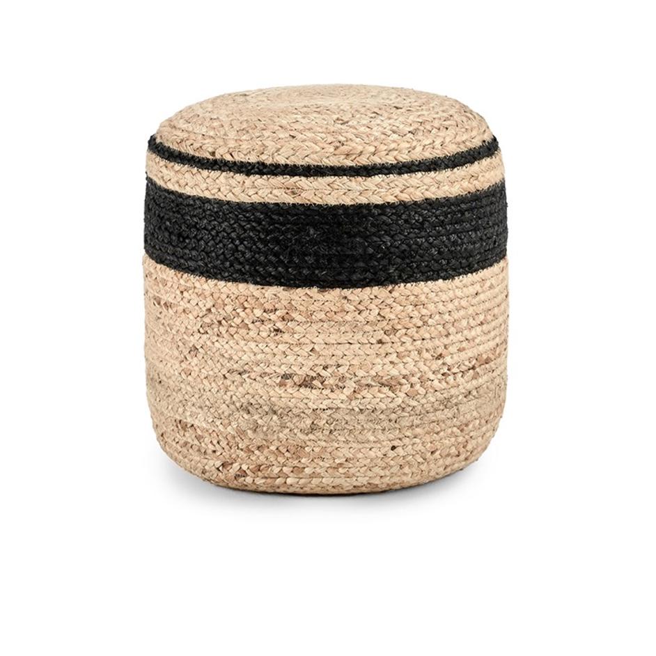 Faro Jute Natural/Black Pouf by Classic Home