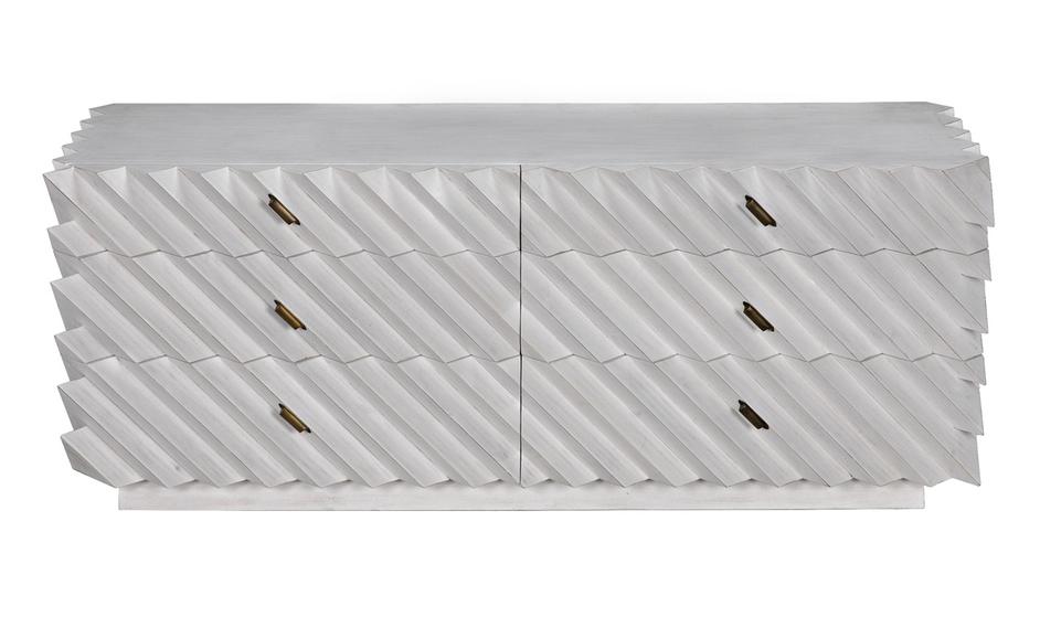 Hikaru White Wash Mahogany and Veneer Dresser with Brass Pulls by Noir Furniture