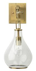 Tear Drop Hanging Wall Sconce, Clear Glass and Antique Brass by Jamie Young