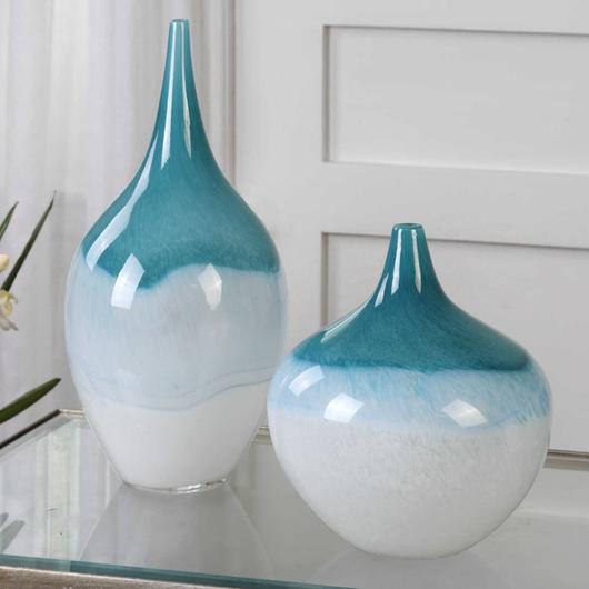 Carla Teal White Vases, S/2 by Uttermost