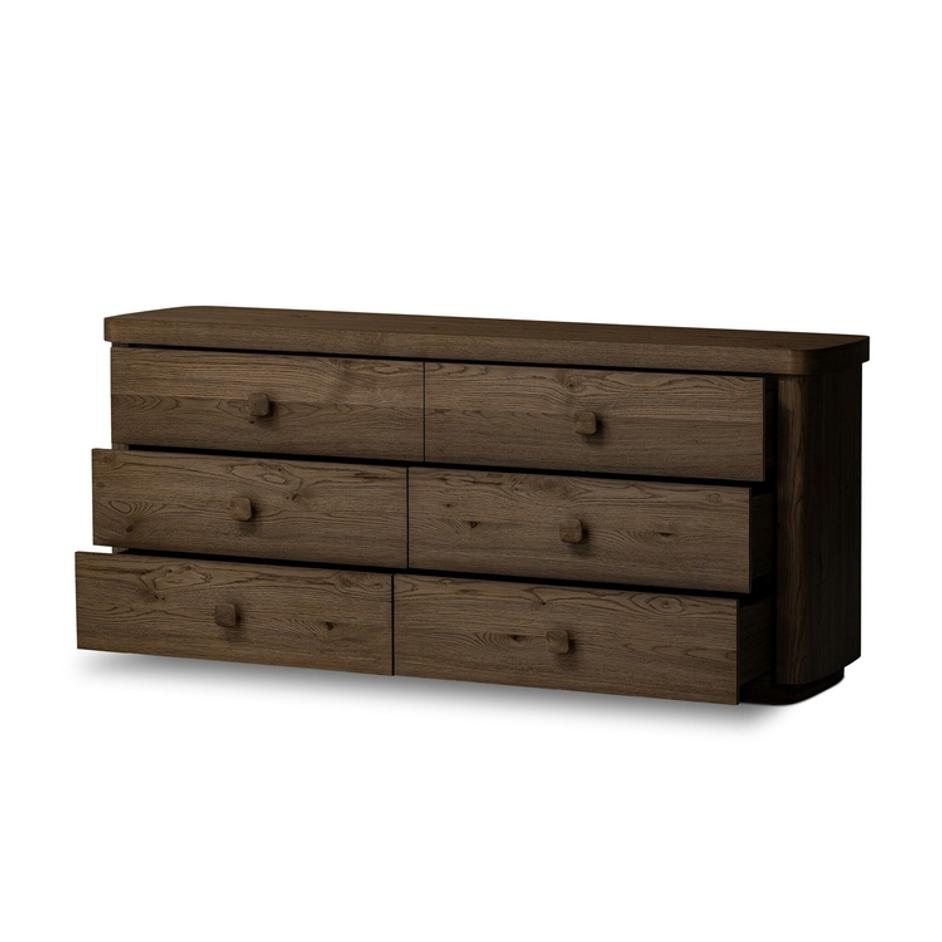 Valen 6 Drawer Dresser - Rustic Brown Oak Veneer by Four Hands