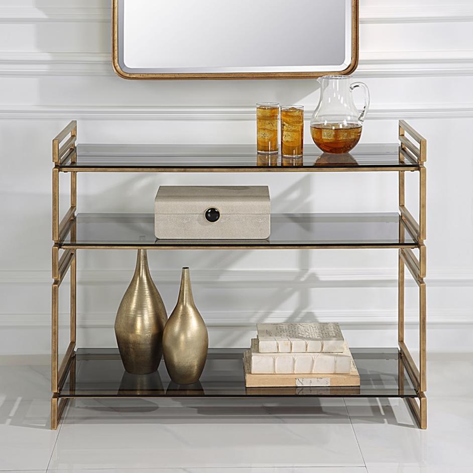 Stacked Up Gray Glass Console Table by Uttermost
