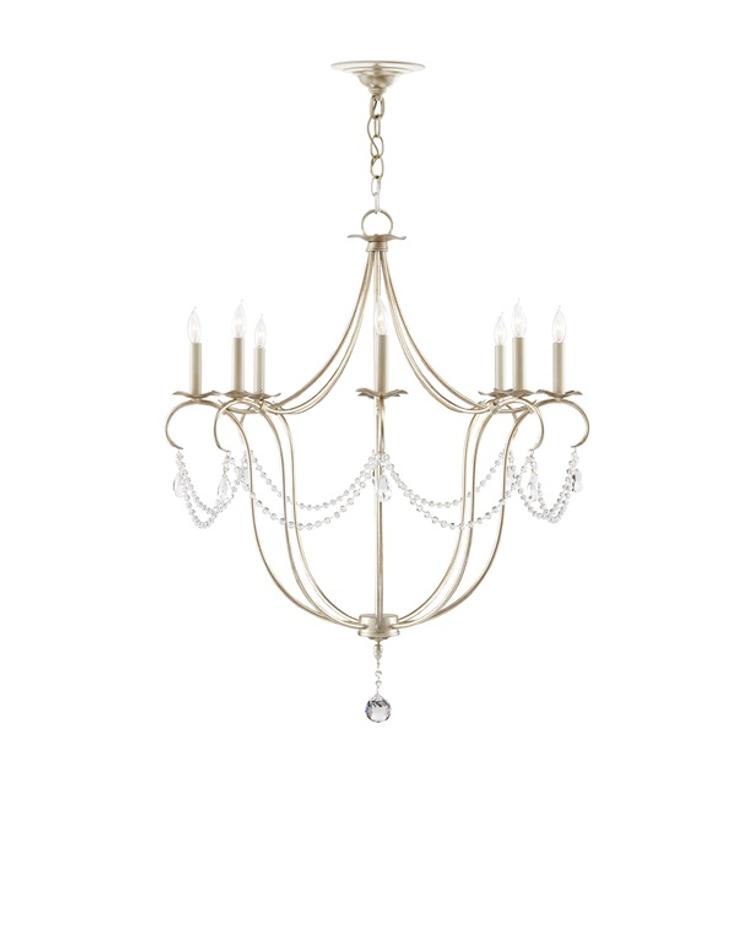 Crystal Lights Silver Large Chandelier In Silver Leaf by Currey & Company