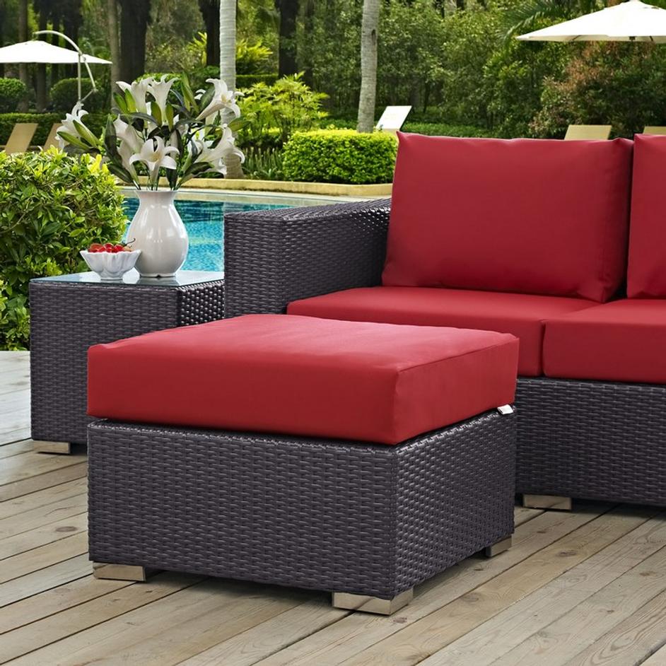 Minerva Outdoor Patio Fabric Square Ottoman In Espresso Red by Modway Furniture