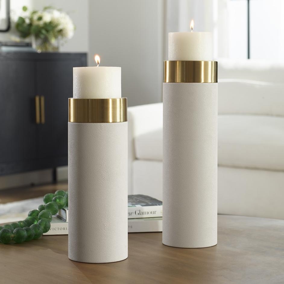 Wessex White Pillar Candleholders Set Of 2 by Uttermost