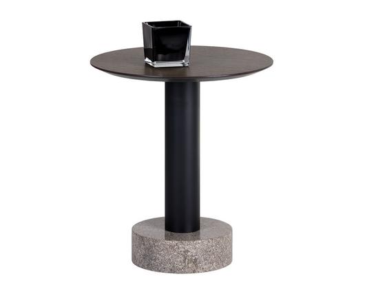 Monaco End Table - Black - Light Grey Marble / Raw Umber by Sunpan