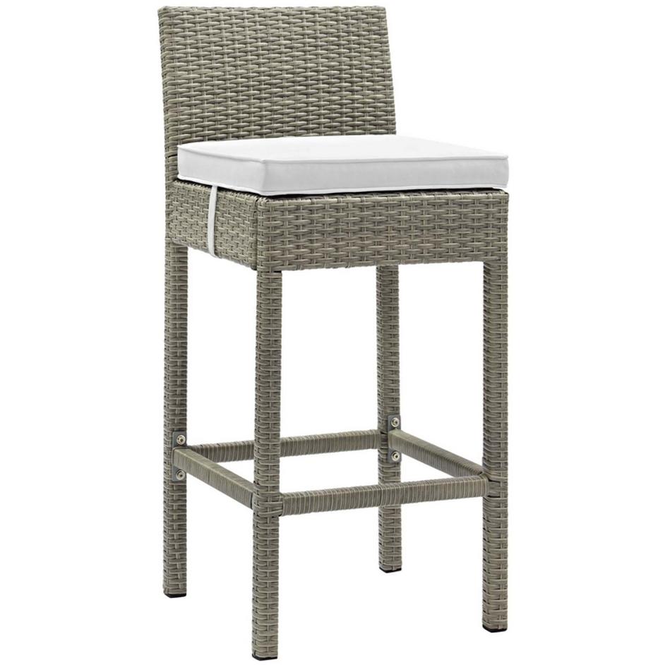 Brandon Outdoor Patio Wicker Rattan Bar Stool In Light Gray White by Modway Furniture