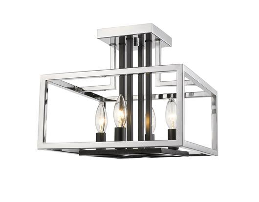 Quadra 4 Light Semi Flush Mount  in Chrome + Black Finish by Z-Lite