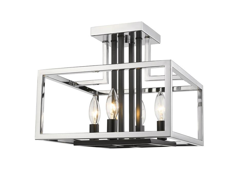 Quadra 4 Light Semi Flush Mount  in Chrome + Black Finish by Z-Lite