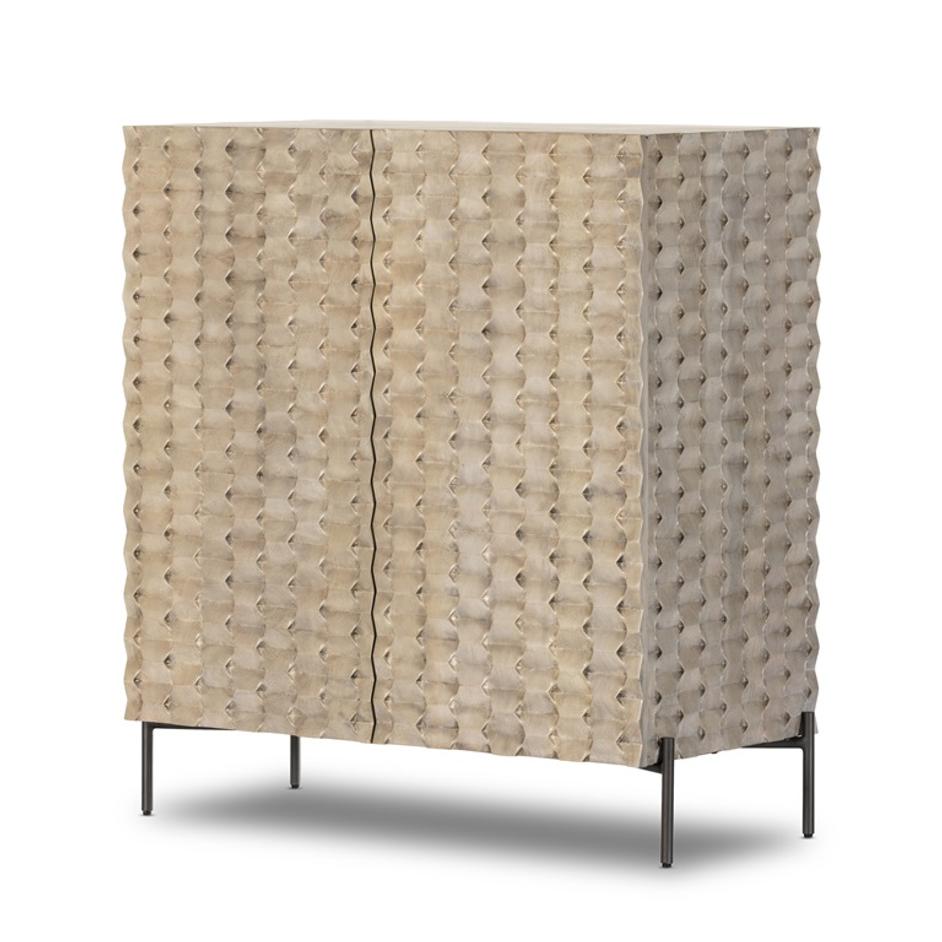 Raffael Bar Cabinet In Carvd Stonewash Grey by FOUR HANDS