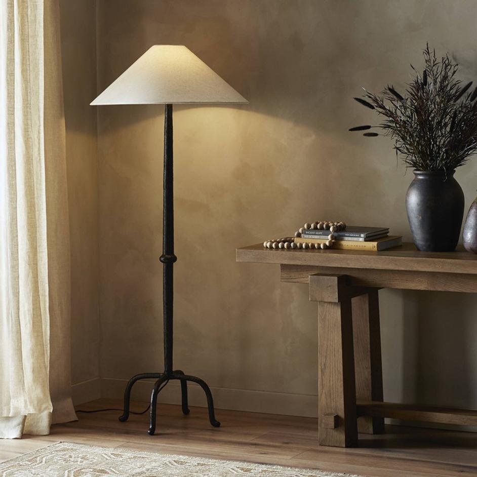 Neville Floor Lamp In Matte Black Cast Aluminum by Four Hands