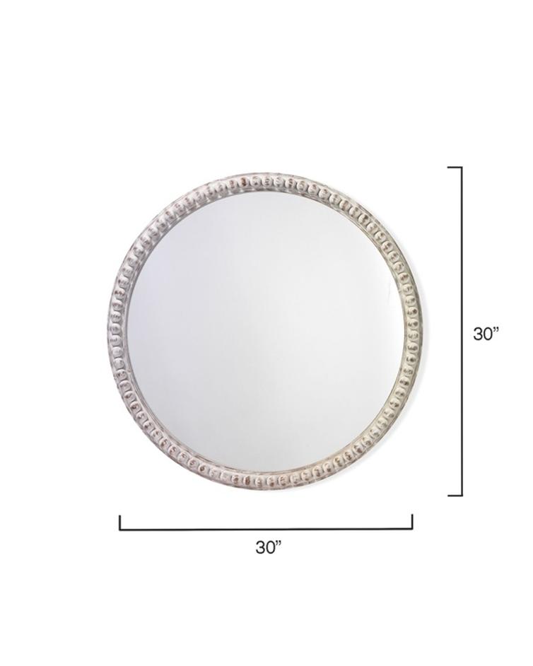 Audrey Beaded Wood Round Wall Mirror, White Washed by Jamie Young