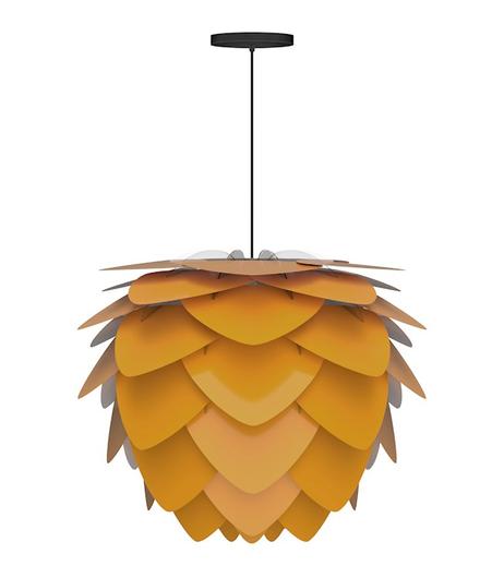 Aluvia Medium Hardwired Pendant in Saffron with Black Cord by UMAGE