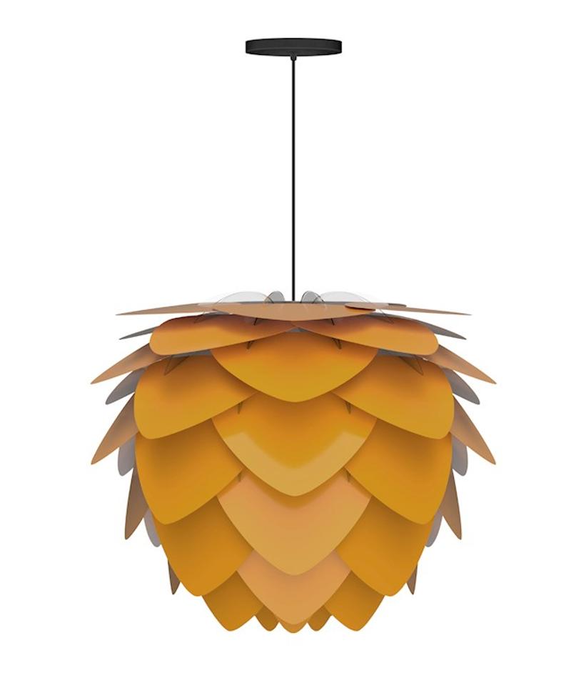 Aluvia Medium Hardwired Pendant in Saffron with Black Cord by UMAGE