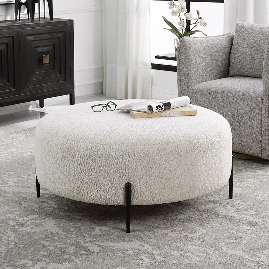 Arles Large Plush White Ottoman by Uttermost