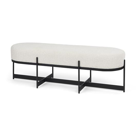 Amelia 55.0L x 18.0W x 18.0H Cream Boucle W/Black Metal Upholstered Bench by Mercana