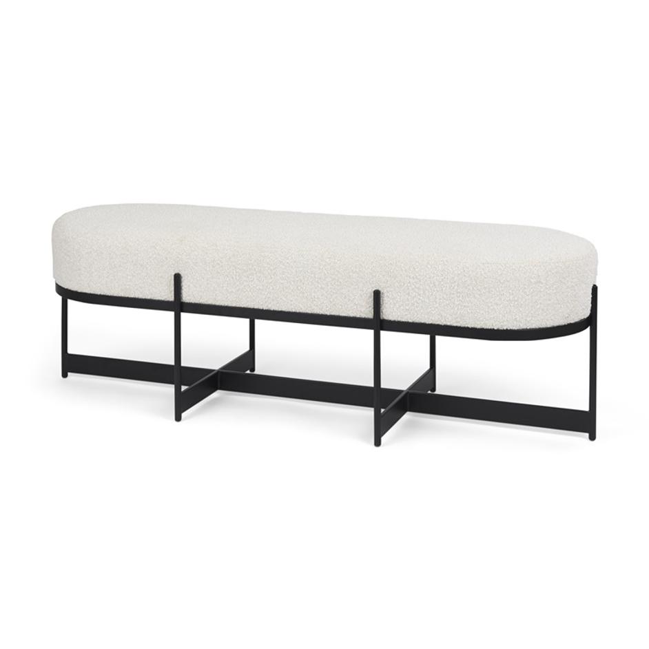 Amelia 55.0L x 18.0W x 18.0H Cream Boucle W/Black Metal Upholstered Bench by Mercana