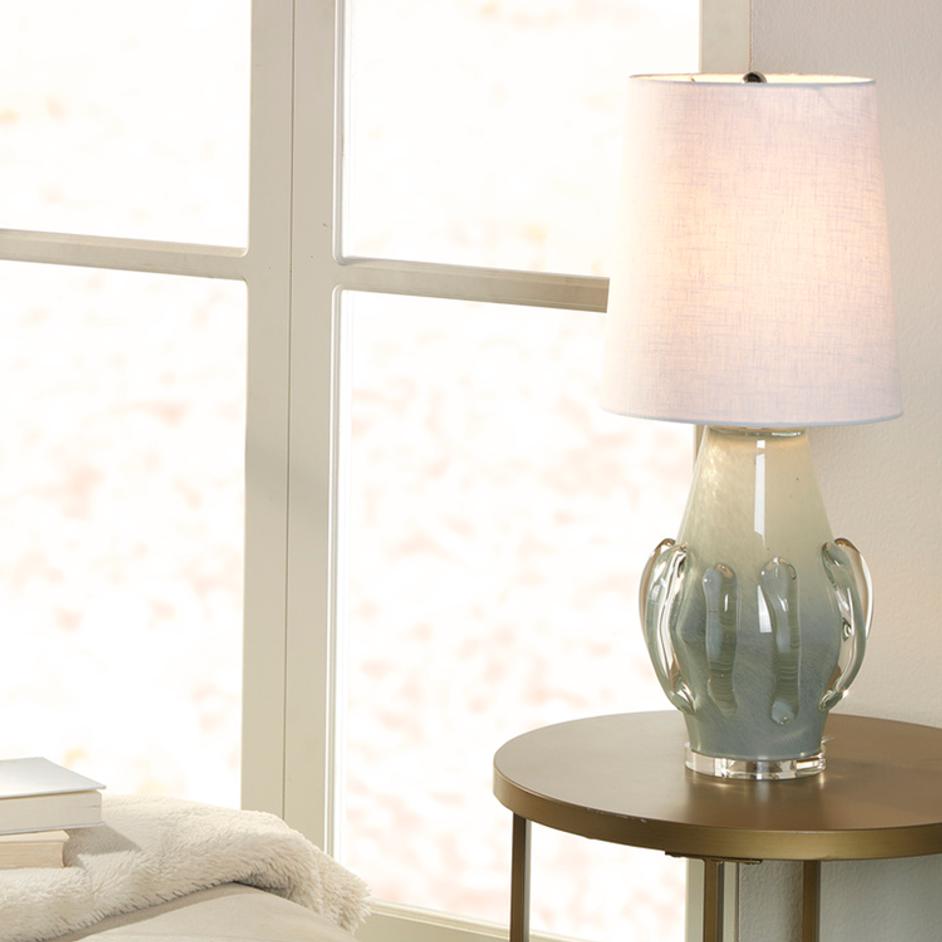 Talon Glass Table Lamp with Linen Shade by Jamie Young