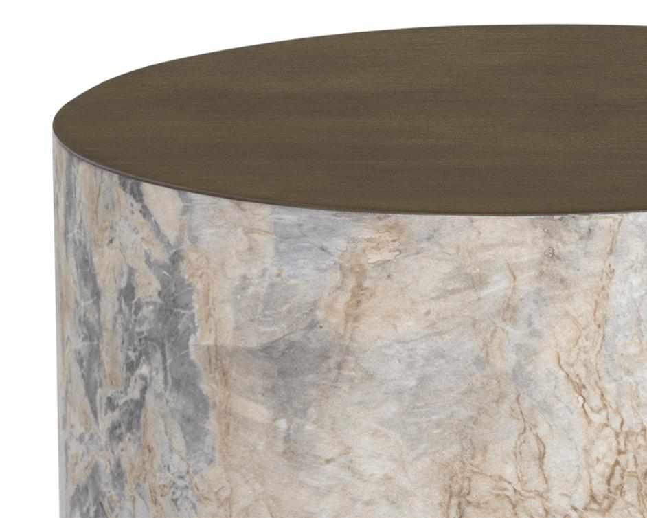 Diaz End Table - Marble Look - Antique Brass by Sunpan