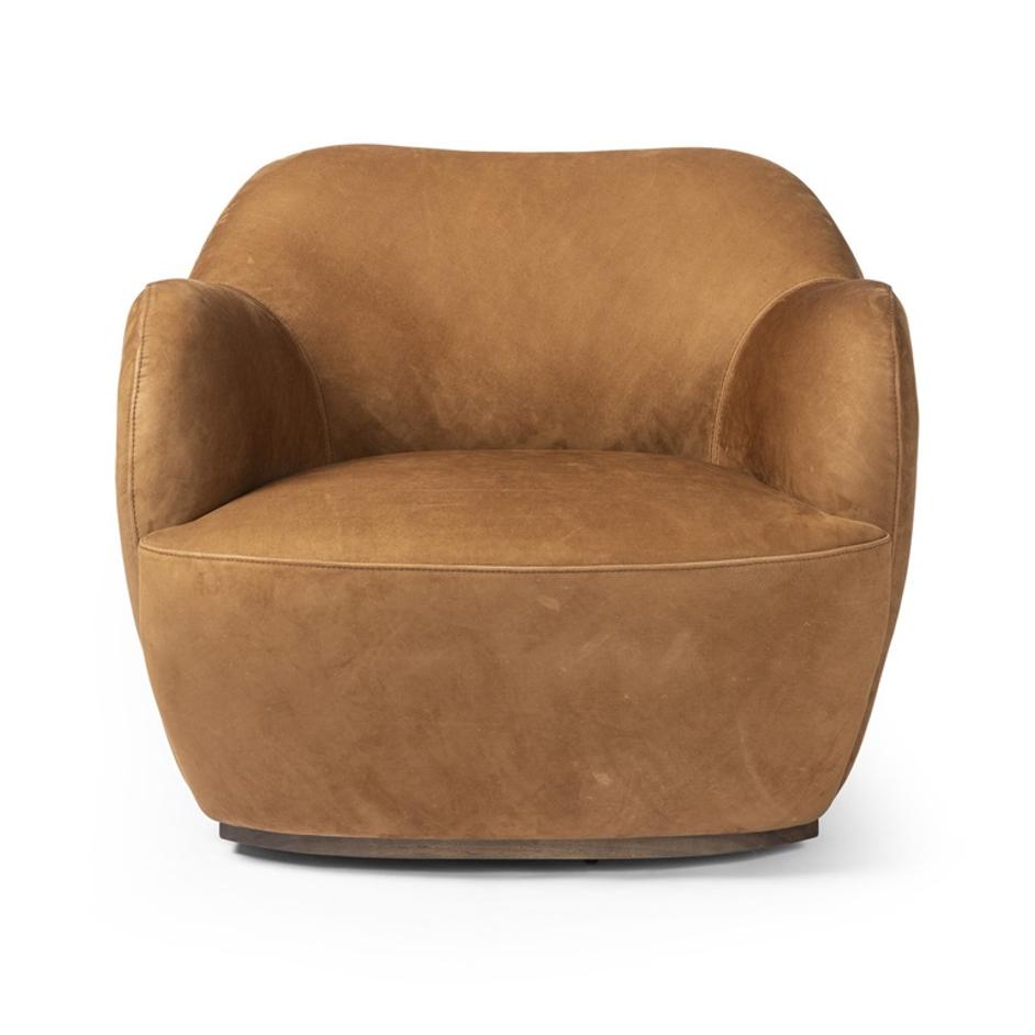 Julius Swivel Chair In Nubuck Cognac by Four Hands