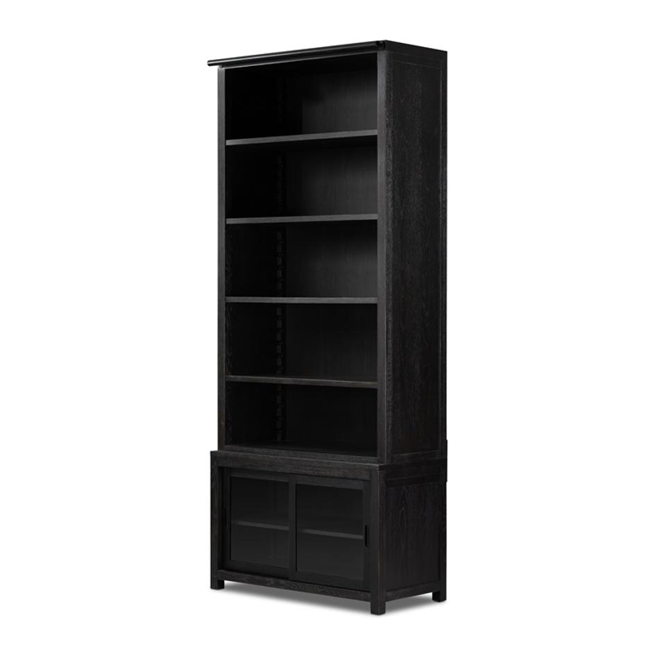 Admont Bookcase In Worn Black Veneer by FOUR HANDS