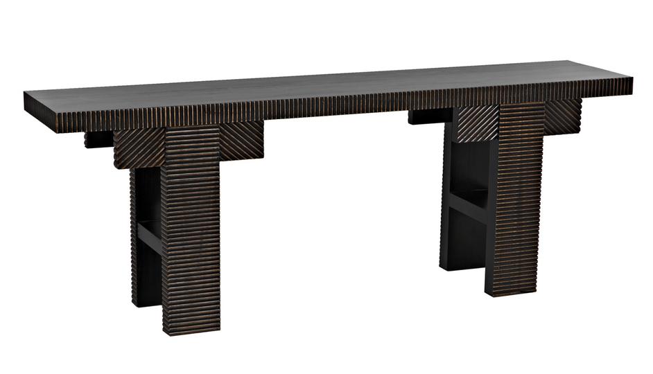 Nabu Mahogany Console in Hand-Rubbed Black with Light Brown Accents by Noir Furniture