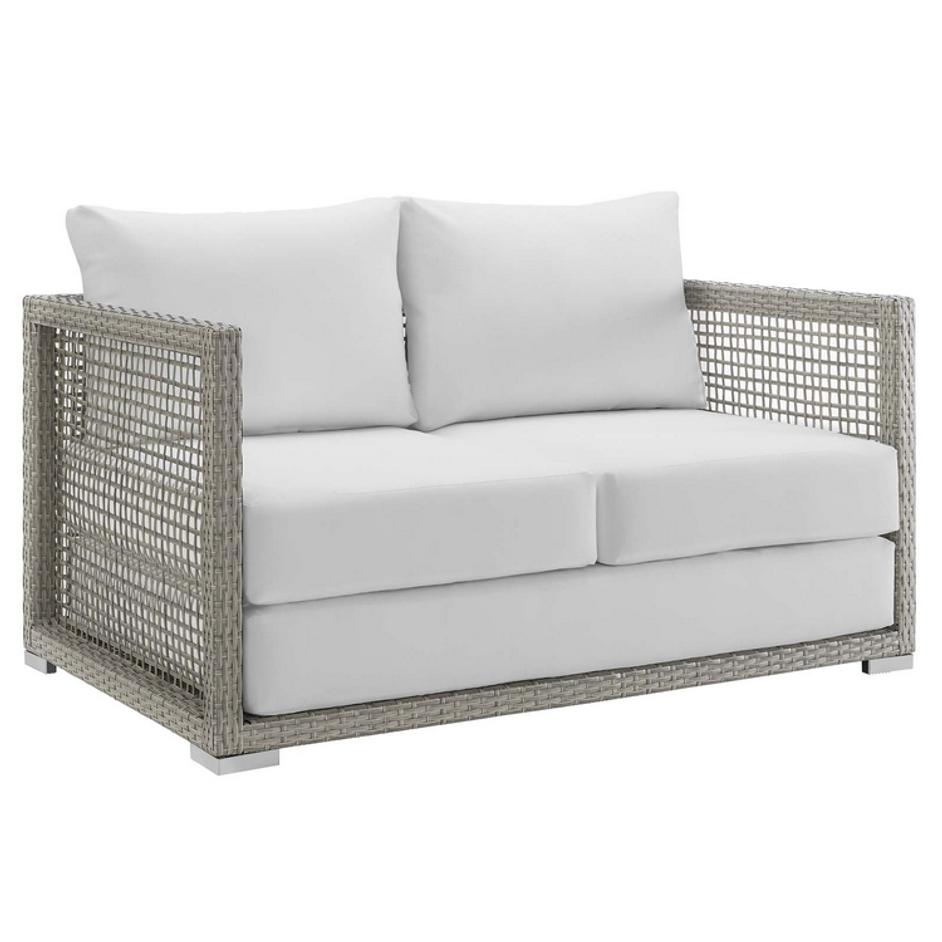 Harman Outdoor Patio Wicker Rattan Loveseat In Gray White by Modway Furniture