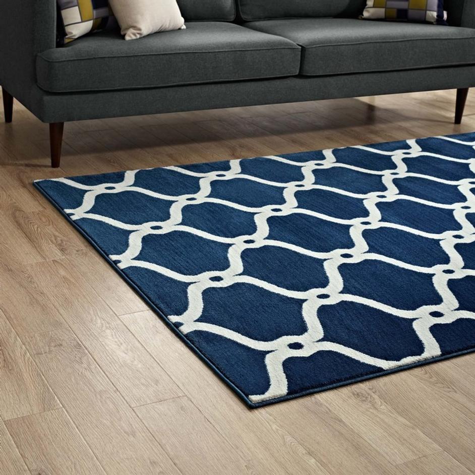 Barrett Chain Link Transitional Trellis 5X8 Area Rug In Moroccan Blue And Ivory by Modway Furniture