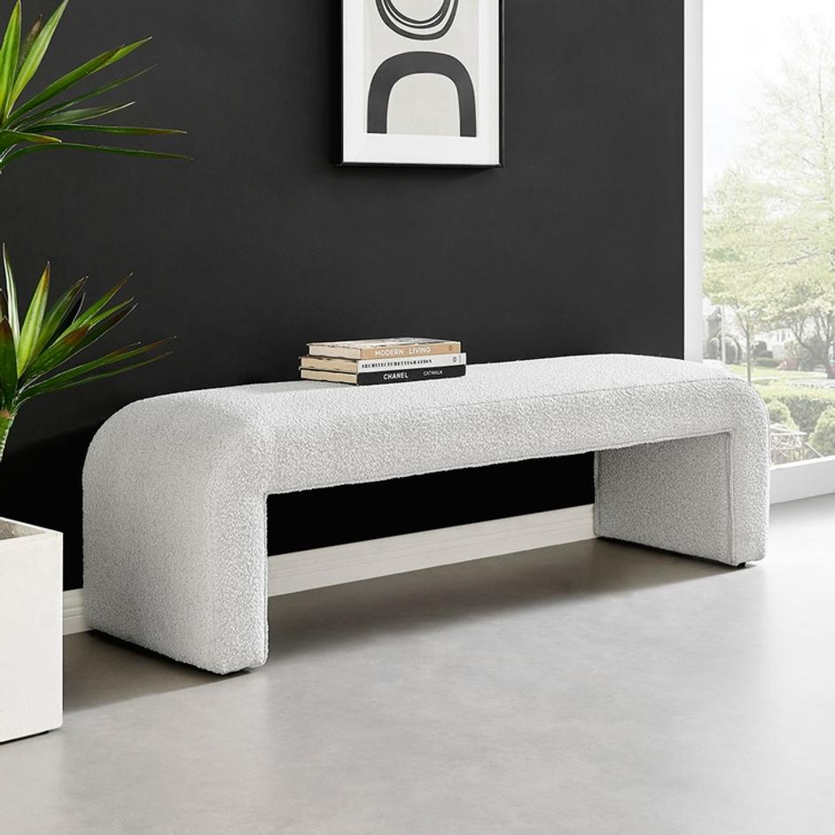 Vioreen Fabric Bench, Boucle Beige by New Pacific Direct