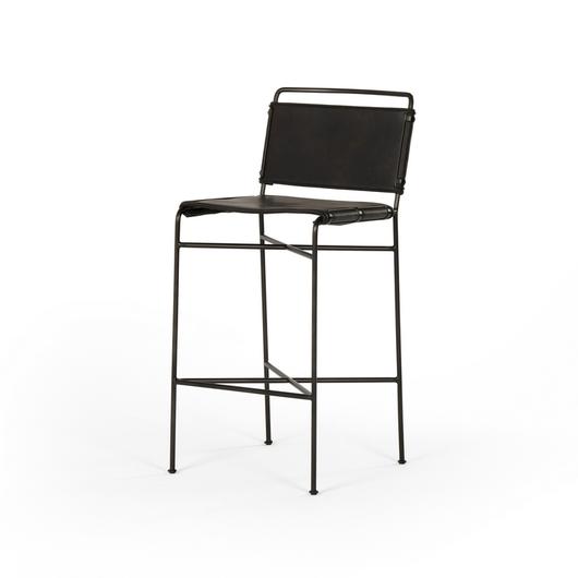 Wharton Bar Stool in Distressed Black by FOUR HANDS