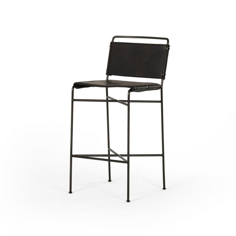 Wharton Bar Stool in Distressed Black by FOUR HANDS