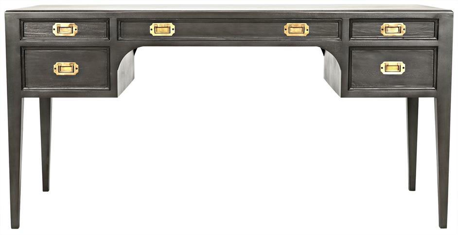 Africa Mahogany and Veneer Desk with Brass Pulls in Pale Finish by Noir Furniture