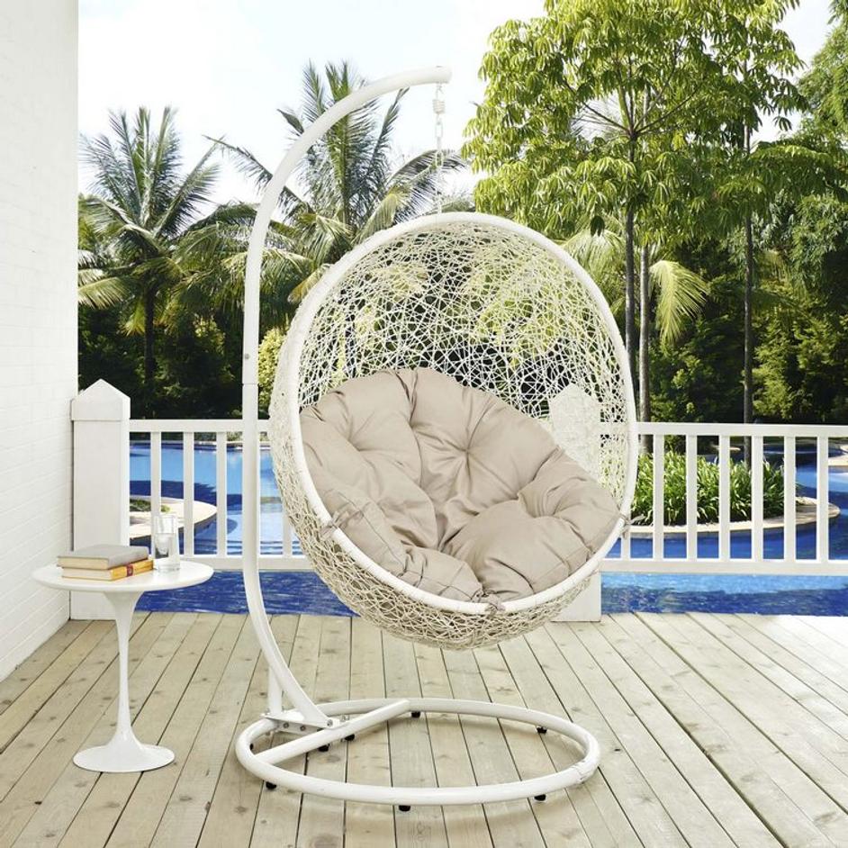 Segreto Outdoor Patio Swing Chair With Stand In White Beige by Modway Furniture