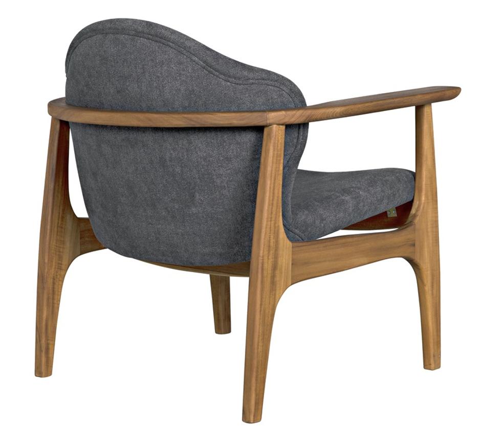Vittorio Teak Chair in Ocean Grey Fabric with a Clear Coat Flat Finish by Noir Furniture
