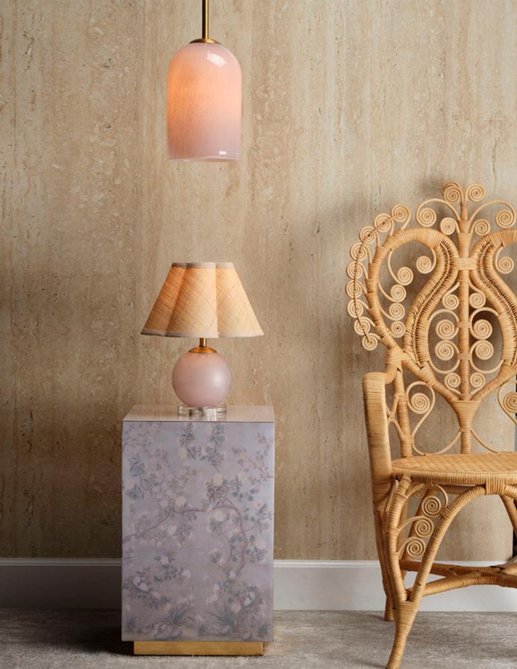 Dottie Blown Glass Table Lamp with Raffia Shade, Pink by Jamie Young