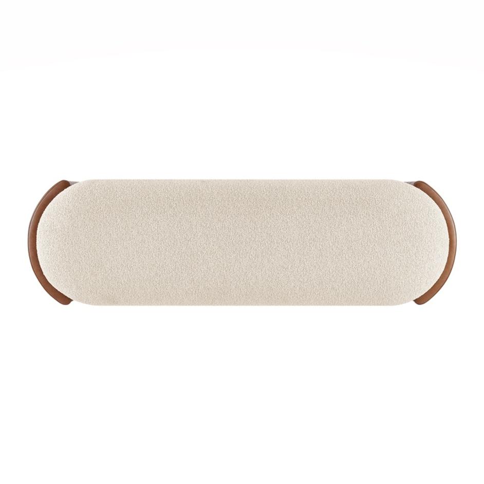 Alyssa Boucle/Faux Leather Storage Bench, Palladian Beige/Vintage Cider by New Pacific Direct