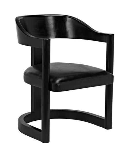 McCormick Teak Chair in Charcoal Black with Black Leather Upholstery by Noir Furniture