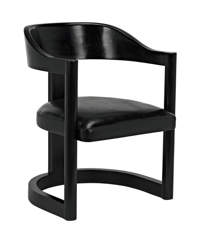 McCormick Teak Chair in Charcoal Black with Black Leather Upholstery by Noir Furniture