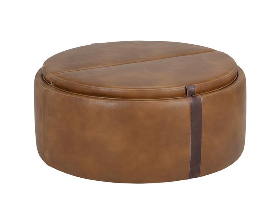 BORELLI WHEELED STORAGE OTTOMAN - TOBACCO TAN / AUTUMN CHESTNUT by Sunpan