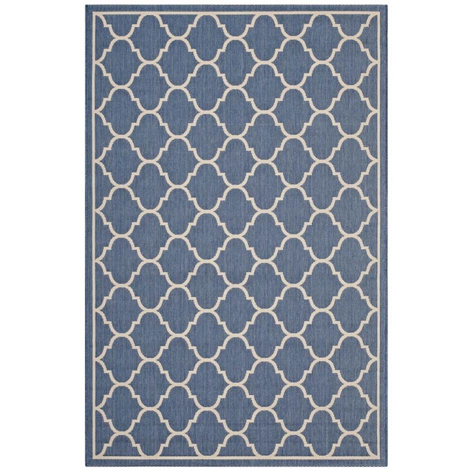 Hollis Moroccan Quatrefoil Trellis 5X8 Indoor And Outdoor Area Rug In Blue And Beige by Modway Furniture