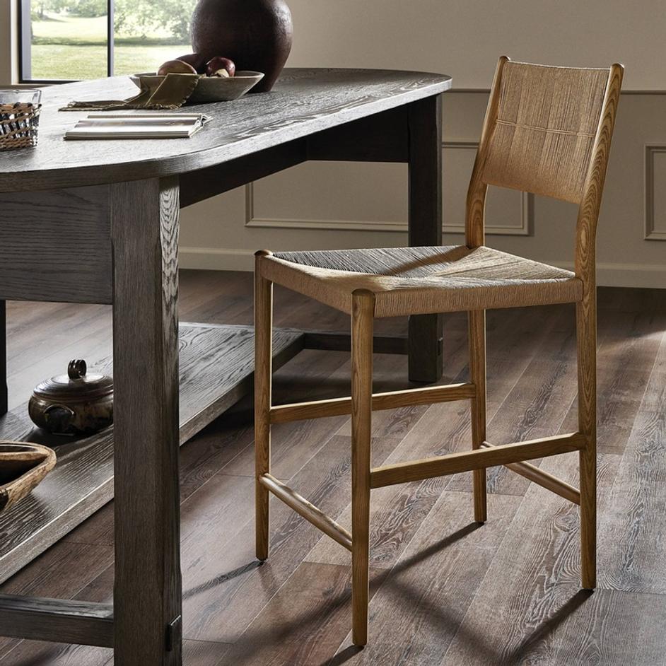 Dara Bar Stool In Toasted Ash And Natural Paper Cord by Four Hands