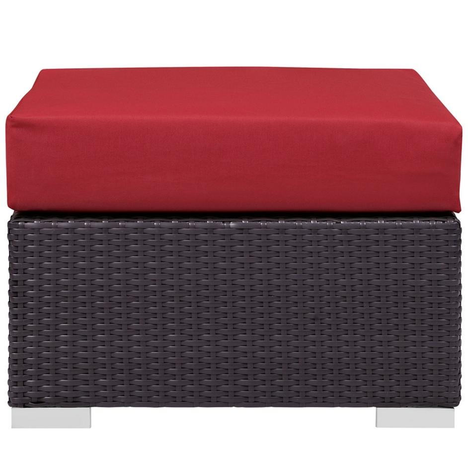 Minerva Outdoor Patio Fabric Square Ottoman In Espresso Red by Modway Furniture