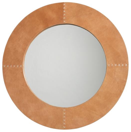 Round Cross Stitch Round Wall Mirror, Buff Leather by Jamie Young