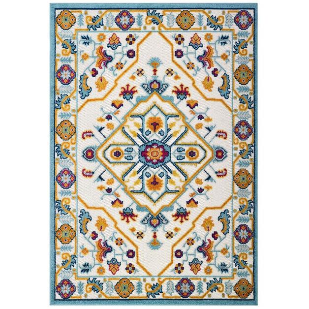 Burket Freesia Distressed Floral Persian Medallion 5X8 Indoor And Outdoor Area Rug In Multicolored by Modway Furniture